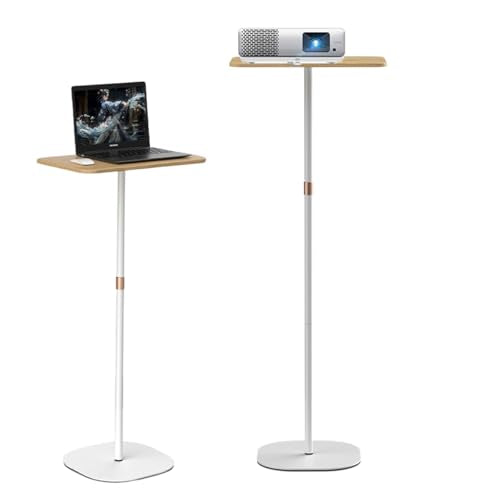 Small Laptop Standing Desk, 18“H - 46”H Adjustable Height Pedestal Side Table with Wooden Top, Portable Tall End Table, Stand-Up Desk for Bedside, Couch, Sofa, Living Room, Bedroom, Home Office, White - color: White