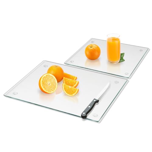 Mymonfif Tempered Glass Cutting Board for Kitchen, Clear Glass Board for Countertop, Heat Resistant, with Non-Slip Feet, 12x16" & 12x8" 2 Pcs Clear - color: 2Pcs Clear（12x16" & 12x8" ）