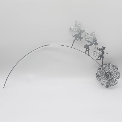 Fcteap Flower Fairy Dancing with Dandelion Garden Art Sculpture Stainless Steel Statue Christmas Halloween Decoration for Outdoor Yard Courtyard Lawn Patio Metal Ornaments (Three Persons) - style: Three Persons