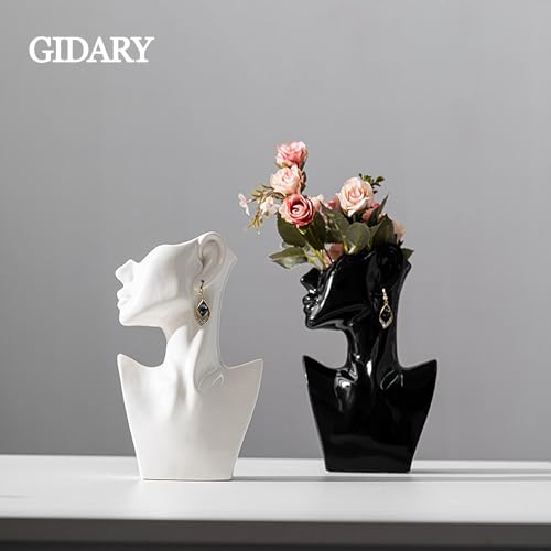 Face Vases -White,H 9.2 Inch,with Earrings Art Ceramic vase,for Flowers Ceramics Statue Flower Vase,Female Modern Cool Vases,for Office Dining Table Home Ornaments - color: White