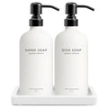 Vine Creations Glass Soap Dispenser Set, Kitchen Soap Dispenser Set with Ceramic Tray, 16 oz Dish Soap and Hand Soap Dispenser Set with Stainless Steel Pump Decor (White Bottle/Matte Black) - color: White Bottle / Matte Black Pump