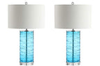 JONATHAN Y 27.5" Turquoise Modern Fused Glass Table Lamp Set of 2 for Bedroom Living Room, Coastal Nightstand Bedside Lamp with White Linen Shade, LED Bulbs Included JYL4016A-SET2 - color: Turquoise
