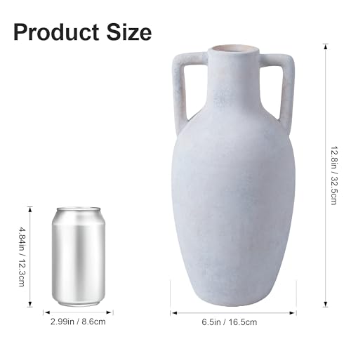 Flower Vase with Handles, 12.8 inch Tall Ceramic Vase Farmhouse Rustic Vases Decorative Pottery Vases for Home Decor Living Room Table Bookshelf Centerpiece Bouquet Wedding Fireplace (White) - color: C-12.8"h-white