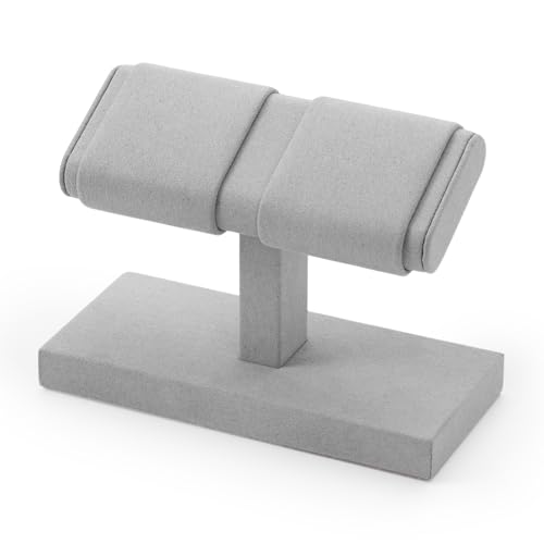 Microfiber Watch Display Stand T-bar For Men And Women, Jewelry Holder Organizer For Wristwatch/Bracelet/Storage Display Rack (Grey) - color: Gray, size: 2 Slots