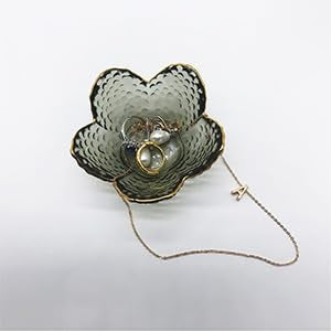 Flower Ring Dish Jewelry Tray, Glass Jewelry Dish Tray, Aesthetic Room Decor Small Trinket Dish, Nightstand Jewlery Ring Holder Dish, Bathroom Jewelry Plate Bowl for Rings Earrings Wife Gift - color: Black