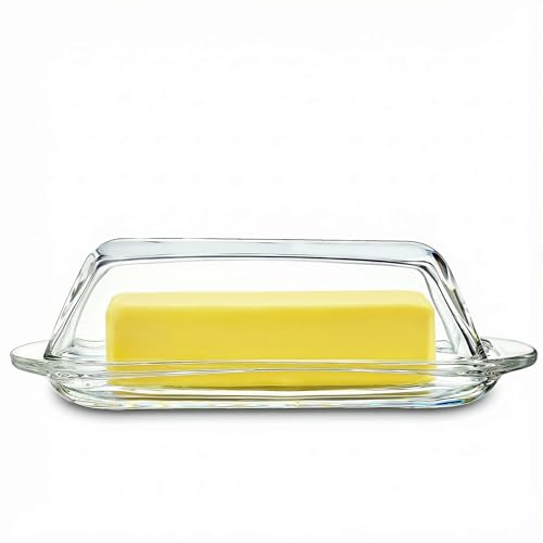 7 Inches Glass Butter Dish with Lid for Countertop - Crystal Glass Butter Keeper Elegant Clear Butter Holder Tray for 1 Stick East Coast,Dishwasher Safe - size: 7.3*2.9*2.2inch