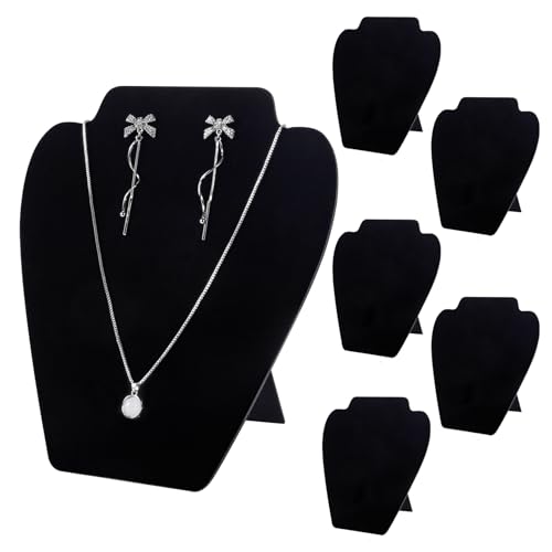 TENINYU Black Necklace Earring Jewelry Display Stand, 8 x 7 Inch Foldable Black Velvet Necklace Bust Easel Chain Holder Organizer Rack for Home or Store Show (6 Pack) - size: 6 Pack