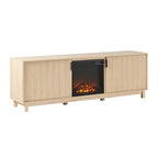 Walker Edison Arundo Reeded TV Stand with Fireplace & Storage, 70" Fireplace, Coastal Oak - color: Coastal Oak, size: 70" x 15.75" 23.75"