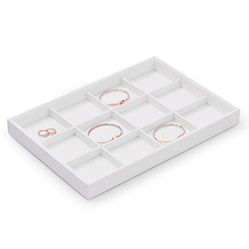 Premium White PU Leather Jewelry Organizer Tray - 12 Grids Display Tray for Earrings, Rings, Bracelets, Necklaces - Dresser & Countertop Storage (35x24cm) - Elegant Jewelry Display for Retail - size: 12 Grid