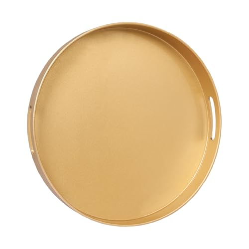MAONAME 13" Gold Round Decorative Tray for Coffee Table, Modern Serving Tray with Handles, Plastic Ottoman Trays, Bathroom Decor - color: Gold, size: 13" x 13" x 1.6"