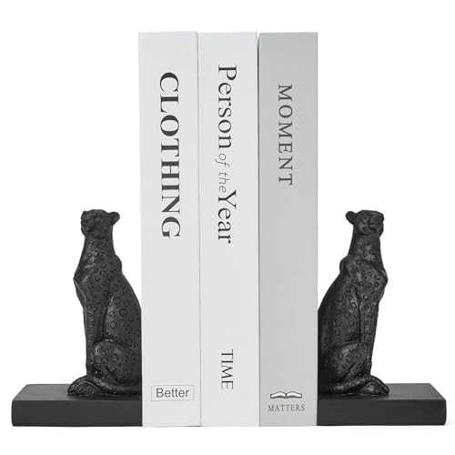 Black Cheetah Bookends, Book Ends for Shelves to Hold Books Heavy Duty, Creative Resin Book Stoppers for Home Farmhouse Shelves Office Lover Gift - color: Cheetah Bookends Black