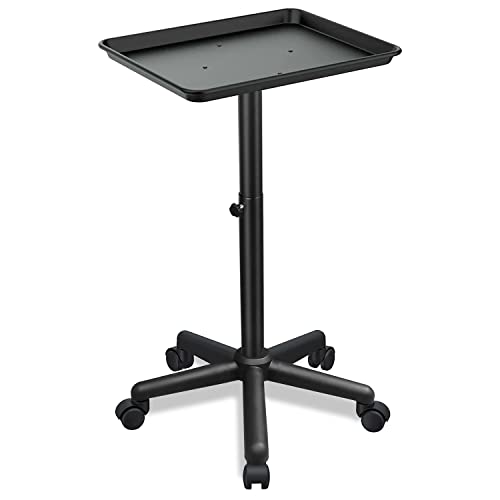 Salon Tray, Salon Rolling Tray with Adjustable Height, Salon Color Tray, Salon Tray on Wheels, Hair Color Tray and Hair Stylist Tray Non-Rusting - color: Deep Black