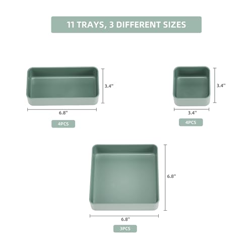 CHANCETSUI 11-Piece Stackable Drawer Organizer Set, Multi-size Desk Drawer Organizer Trays Vanity Storage Bins for Storing Makeup, Stationery, Utensils in Bathroom Dresser, Office and Kitchen - color: Green