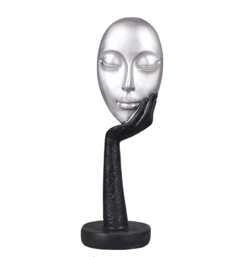 Elegant Abstract Thinking Woman Resin Sculpture - Modern Minimalist Geometric Decor, 7 Colors, 2 Sizes (12" and 15") - Contemporary Art for Living Room and Study (Silver Black 15 inch) - color: Silver Black 15 Inch