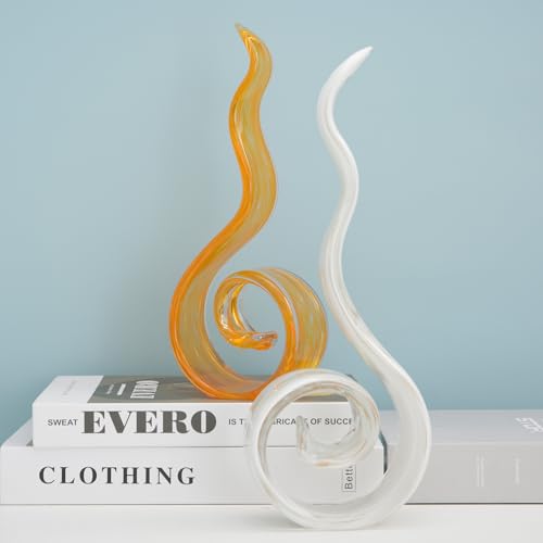 11.4" Tall Hand-Blown Glass Sculpture Murano-Style Sculpture Art Ornament Statue Figurines Home Decor Accent Piece Coastal Ocean Nautical Home Decor,Shelf,TV Stand,Tabletop Centerpieces,Wonderful Gift - color: Orange