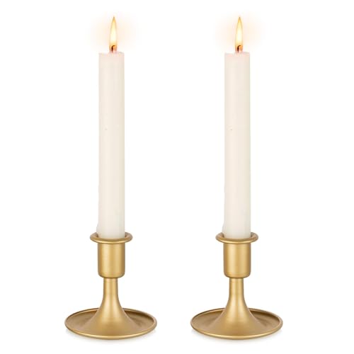 Gold Taper Candle Holder Vintage: Small Candle Sticks Holder Decor Brass Candlestick Holders for Home Dinning Table Wedding Centerpiece Holiday Party Chrismas Mantel Set of 2 - size: 2Pcs