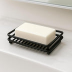 Creative Home Metal Wire Soap Dish Tray Rust-Resistant Iron Bathroom Holder with Black Powder Coating Bar Soap Rack for Shower Sink Kitchen Vanity, 3.1 x 4.4 x 1 H Inch - color: Black