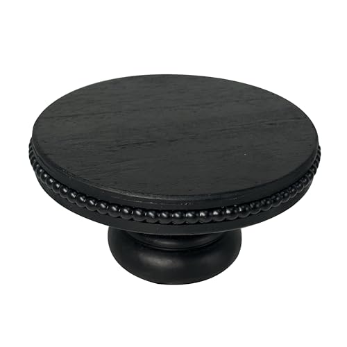 dwellington White Wash Display Wood Riser, 8.25inch Shabby Chic Pedestal Tray Decor with Beads, Farmhouse Display Stands for Coffee Bar, Bathroom, Kitchen Island (Black)
