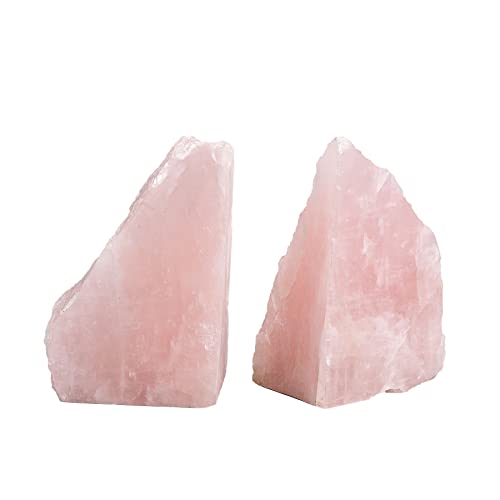 AMOYSTONE Decorative Rose Quartz Crystal Bookends - Non-Slip Rubber Bumpers for Cookbooks & Encyclopedias (1 Pair, 3-4 LBS) - color: Pink, size: 3-4 Pounds