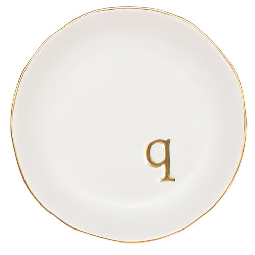 COLLECTIVE HOME - Ceramic Jewelry Tray, Decorative Trinket Dish for Rings Earrings Necklaces Bracelet Watch Keys, Birthday Mother's Day Christmas Gift for Women, 4.75", White Surface (Q) - color: Q