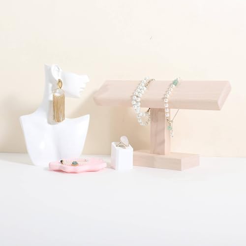 GemeShou beech bracelet organizer holder for selling, wooden watch display T bar stand for selling, bracelet storage shelf for boutique store【Bracelet stand-High】 - color: white, size: High
