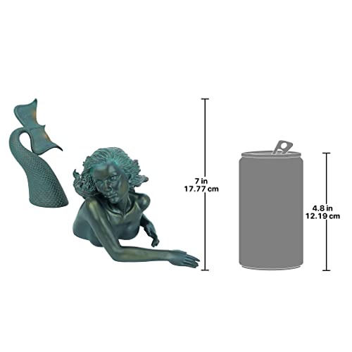 Design Toscano Meara the Mermaid Swimmer Indoor/Outdoor Garden Statue for Patio, Pool or Lawn, 16 Inches Wide, 7 Inches Deep, 7 Inches High, Handcast Polyresin, Green Verdigris Finish
