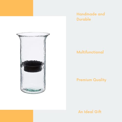 Glass Hurricane Pillar Candle Holder with Rustic Metal Insert, Perfect as a Centerpiece (Large) - size: 19" Tall Clear