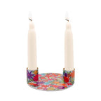 Yair Emanuel Flat Plate Candle Holders for Shabbat 4 Inch Vibrant Pattern Design Modern Judaica Gift (CSE-2 Flowers) - color: Cse-2 Flowers