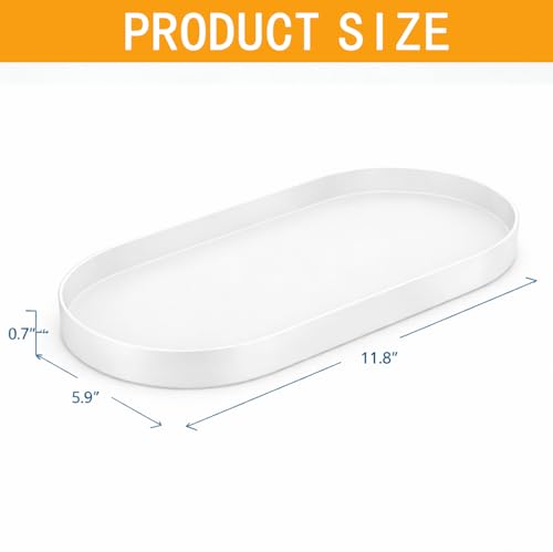 Oval Key & Wallet Tray, 12"x6"x0.8" Metal Valet Tray for Entryway Table, Minimalist Catch All Tray for Keys, Wallet, Jewelry, White