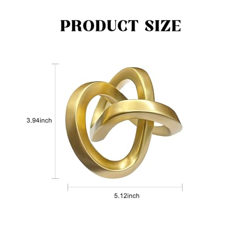 Gold Geometric Knot Sculpture - Resin Infinity Loop Decorative Statue for Coffee Table, Bookshelf Decor, Modern Home Accents - Small Tabletop Art Object