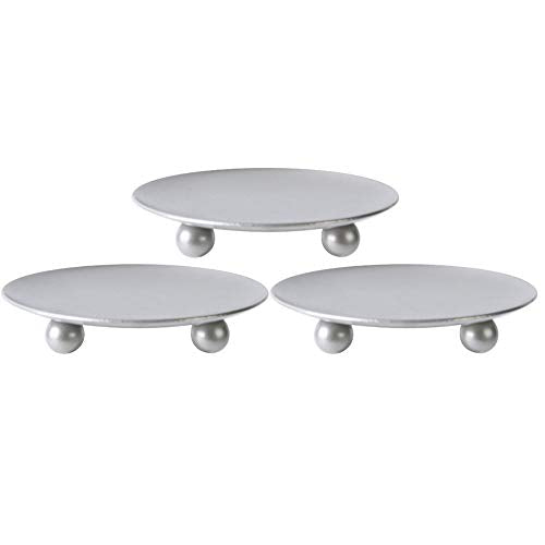 Scwhousi Silver Iron Plate Candle Holder, Decorative Iron Pillar Candle Holder, Set of 3,Candle Stand for Wax Candles - color: Silver