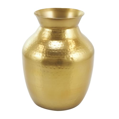 Deco 79 Metal Decorative Vase Hammered Spotted Centerpiece Vase, Flower Vase for Home Decoration 9" x 9" x 12", Gold
