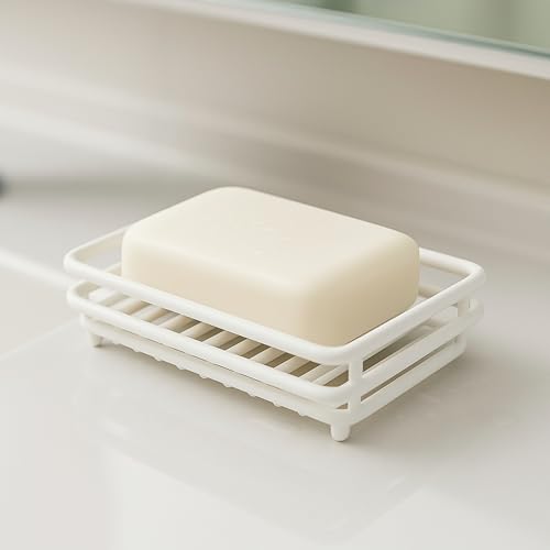 Creative Home Metal Wire Soap Dish Tray Rust-Resistant Iron Bathroom Holder with White Powder Coating Bar Soap Rack for Shower Sink Kitchen Vanity, 3.1 x 4.4 x 1 H Inch - color: White