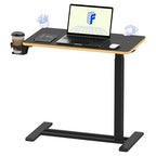 FLEXISPOT H7 Adjustable Overbed Bedside Table with Wheels Pneumatic Mobile Standing Desk Laptop Desk Rolling Computer Cart Movable Overbed Tables Hospital Home Use(27.6" W x 15.7" D, Black Maple) - color: Black Maple, size: Small