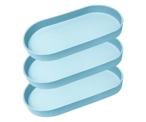 Blue Small Tray (11.8 inch), 3 Pack Oval Tray for Kitchen Counter, Bathtub Bathroom Vanity Items, Countertop Organizer, Coffee Accessory, Bar, Serving Seasoning, Salt and Pepper, Soap. - color: Blue-3 Tray, size: 11.8" x 5.9" x 1.2"
