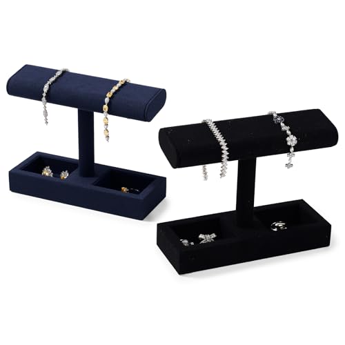 Microfiber Watch Display Stand T-bar Watch Ring Earrings Stand for Men and Women Jewelry Bracelet Wristwatch Organizer for Store and Home(Black) - color: Black