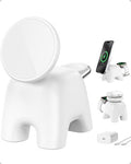 AOK-AOK Foldable Wireless Charging Station, 15W Magnetic Fast Charger Stand for iPhone 17 16 15 14 13 12 Pro Max&Apple Watch&Airpods, 2-in-1 Charger for Home/Office/Travel(30W Adapter Included) - color: White