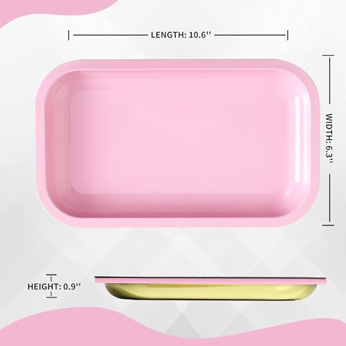 Large Metal Tray with Soft Magnetic Lid, Pretty Decorative Tray with Magnetic Self-Sealing Cover, Perfect for Home and Travel, 10.6’’×6.3’’(Pink) - color: Pink, size: Large