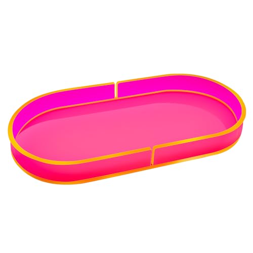 Acrylic Decorative Vanity Tray Perfume Jewelry Trinket Tray for Bathroom Counter Soap Toilet Tank Sink Small Candle Catch All Organizer, 12.6x6.3 Inches, Neon Pink - color: Neon Pink