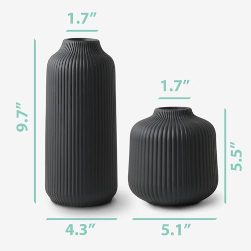 flature Ceramic Vases in Nordic Style, Modern Vase Deco for Pampas Grass, Boho Deco for Windowsill, Vases Set in Black Matt, Flower Vase as Home Decoration for Fresh Flowers, Dried Flowers, Set of 2 - color: Black, size: Set of 2