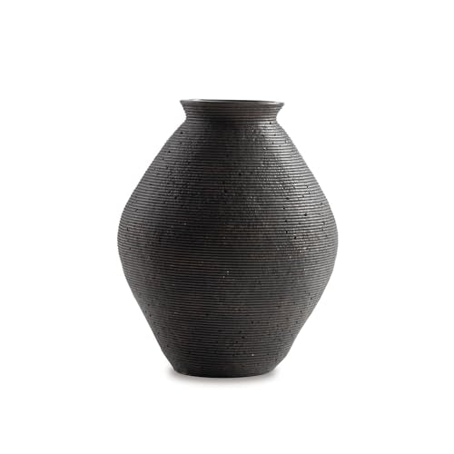 Signature Design by Ashley Hannela 12" Modern Distressed Polyresin Vase, Antique Brown - color: Dark Brown, size: 12 Inch