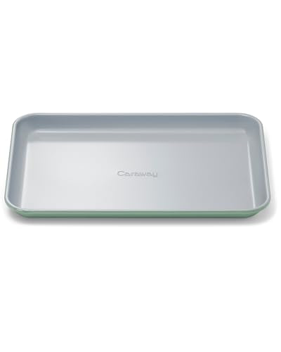 Caraway Nonstick Ceramic Small Baking Sheet (9x13”) – Non-Toxic, PTFE & PFOA Free – Oven Safe – Aluminized Steel Core – Mini Sheet Pan for Baking, Roasting & More - Sage - color: Sage, size: Small 9" x 13"