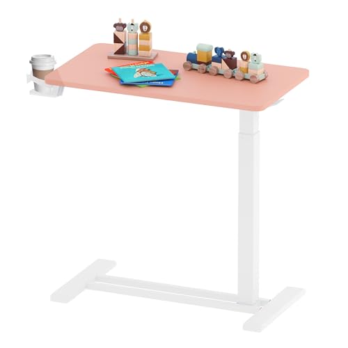 SANODESK Medical Adjustable Overbed Bedside Table with Hidden Casters, Pneumatic Mobile Laptop Computer Standing Desk Cart with Tray, Hospital and Home Use(31.5" W x 17.7" D, Pink) - color: Pink, size: Large