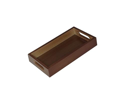 Small Rustic Serving Tray with Handles - 9.8 Inch Bamboo Rectangular Tray for Coffee Table, Kitchen Counter, Ottoman | Decorative Organizer Tray for Food, Drinks, Snacks, Bathroom Essentials - size: 9.8" x 5.5" x 1.6"