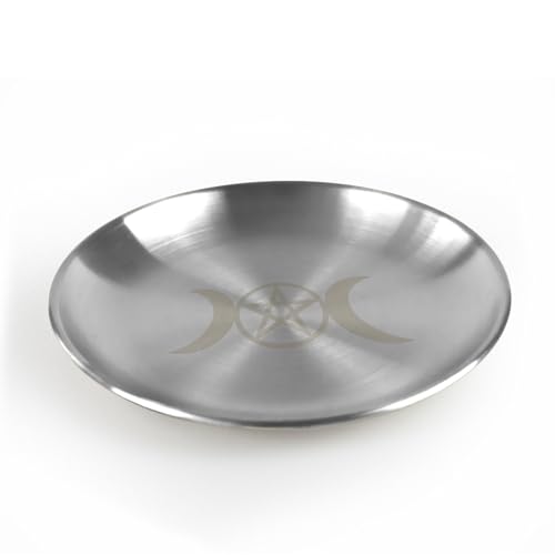 5.5inch Altar Ritual Plate Dish Stainless Steel Flat Bowl Round Metal Jewelry Tray Prayer Astrology Tarot Offering Plate Holder for Smudging Decoration Trays Silver (Traditional March Ph Silver) - color: Traditional March Ph Silver