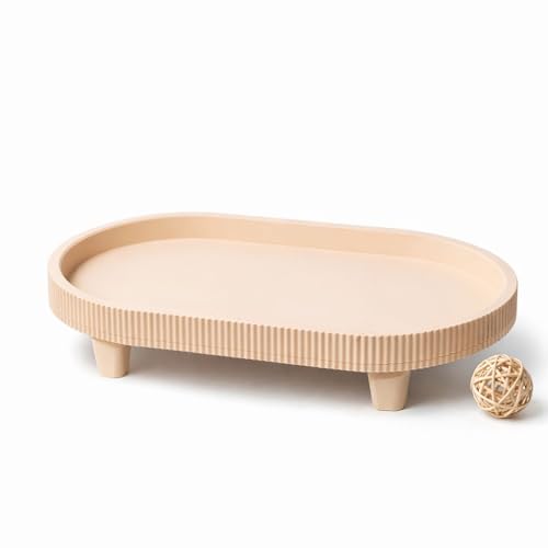 Minimal Vanity Tray Beige Bathroom Organizer 3D Printed Decorative Tray for Skincare Perfume Jewelry