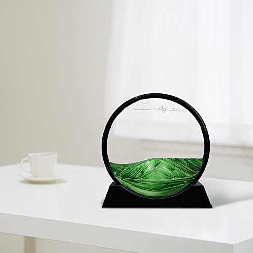 Muyan Moving Sand Art Picture Sandscapes in Motion Round Glass 3D Deep Sea Sand Art for Adult Large Desktop Art (12 Inch, Green) - color: Green, size: 12 Inch
