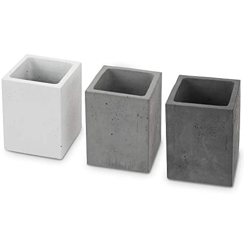 MyGift Pen Holder Pencil Holder For Desk,Pen Cup Holder For Desk,Concrete Desktop Pencil Cup,Modern Gray-Tone,Set of 3 - color: White-Gray-Black