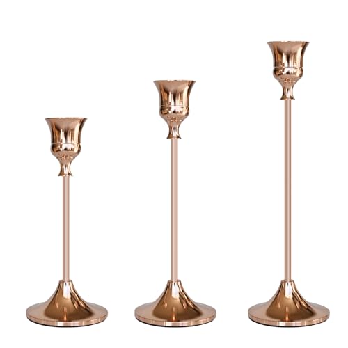 Showin Candlestick Holders Rose Gold, 3 Packs Taper Candle Holder for Candlesticks, Candle Sticks Holder Decor for Home Decor - color: Rose Gold