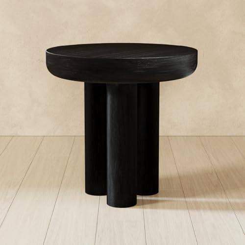 Maven Lane Owen Modern Side Table, 19" Compact Design - Bold Accent Table, Round Night Stand with Aged Black Finish and Durable Rubberwood Base - Statement Making Style for Living Room or Bedroom - color: Aged Black
